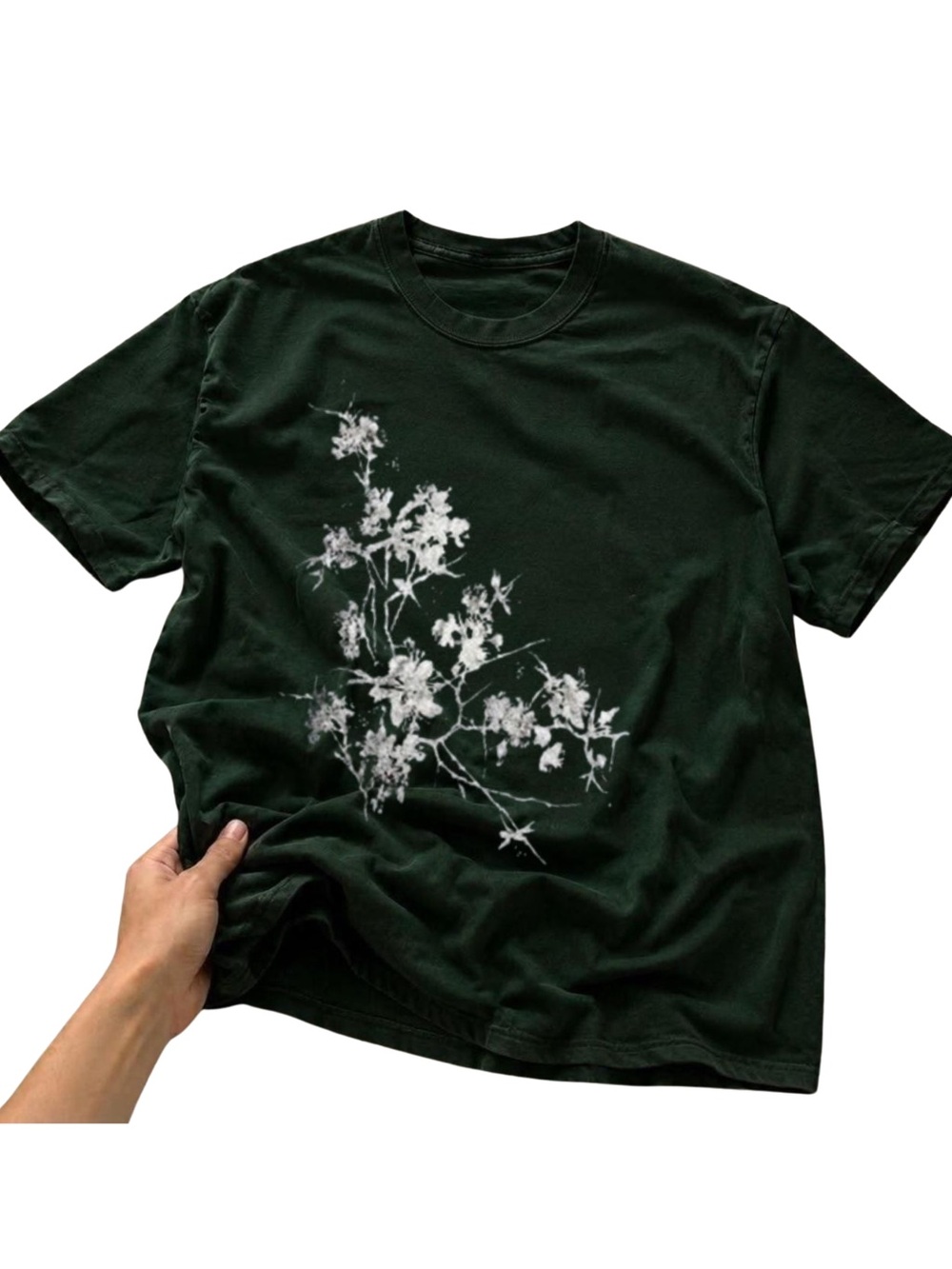 Gildan Dark Green Tee with White Floral Print